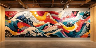 海浪仙鹤海浪酒店壁画