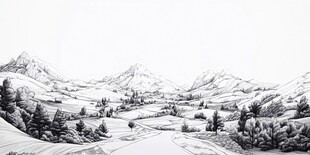 雪景钢笔风景画