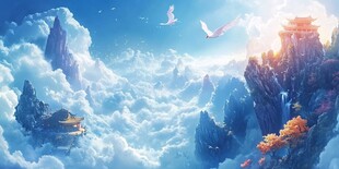 天界晓钟风景插画