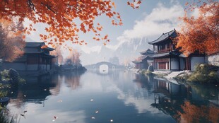 山水楼阁雅致意境风