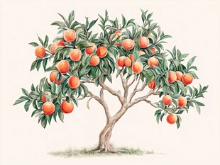 手绘橘树