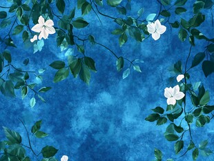 蓝调花鸟树枝背景