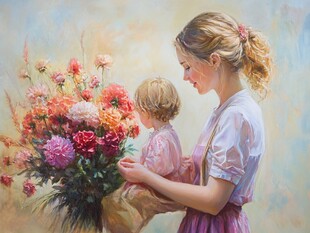 母亲节油画母亲节手绘