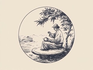 禅师制作茶叶插画