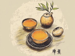 枇杷茶插画