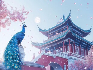 亭台楼阁仙鹤神兽祥瑞