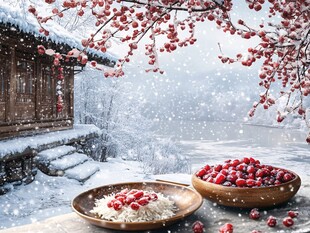 红果实雪景