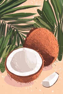 手绘椰肉原料插图