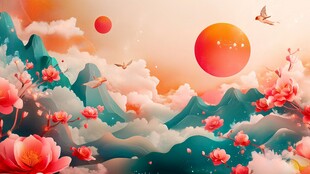 旭日东升仙鹤插画