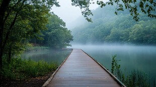 雾锁芦林湖