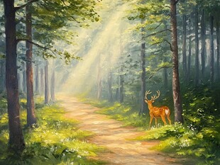 电脑装饰油画阳光森林