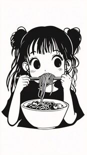 卡通吃面女孩