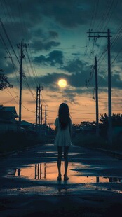 夜雨赶路的女人