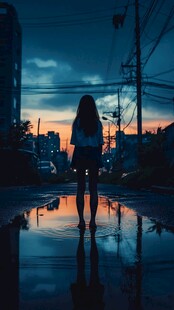 夜雨赶路的女人