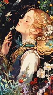 场景插画植物少女