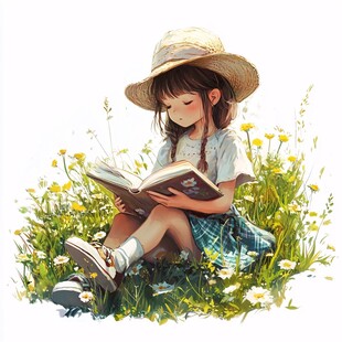 小女孩读书配图