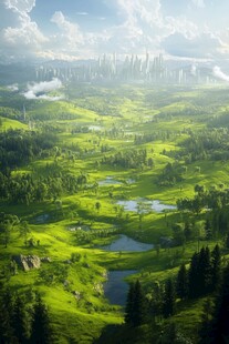 蓝天白云山林高尔夫