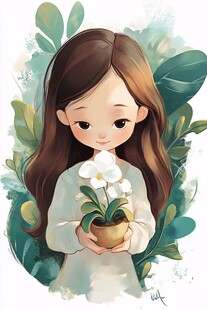 茉莉花茶女孩插画