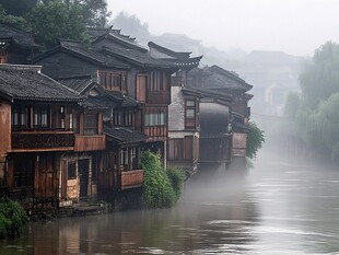 烟雨朦胧湘西风光