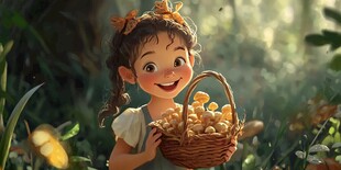 农家小女孩板栗插画