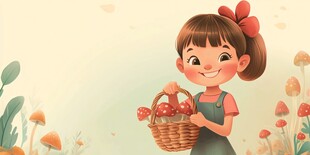 采摘樱桃的小女孩插画