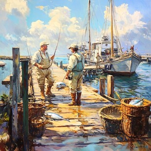 钓鱼油画