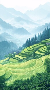 水稻梯田插画
