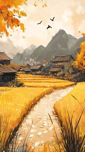 古风秋天景色插画