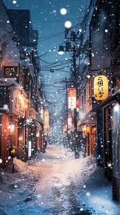 昏黄的雪景街道