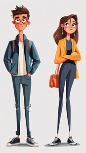 青年男女插画