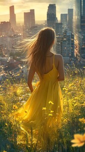 唯美花儿女神背影