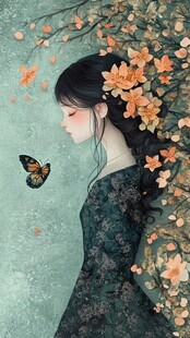 插画女孩与蝶