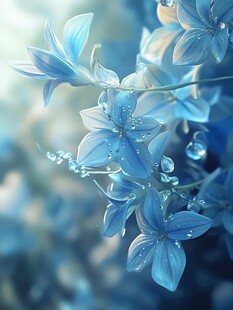 蓝色唯美小花装饰画