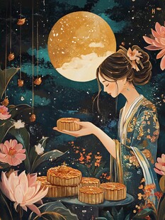 美女插画月饼