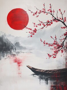红日出东方意境中式画