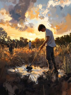 夕阳下干农活
