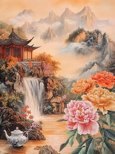 山水画风景画花开富贵