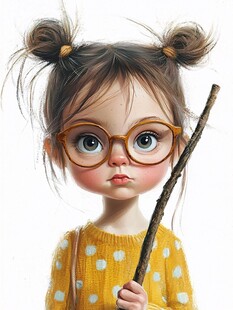 插画人物戴眼镜女孩