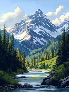 大自然山川插画