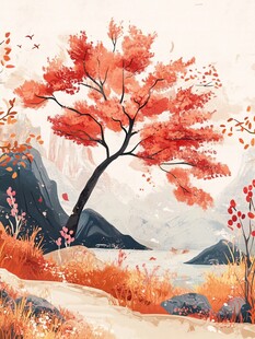 古风秋天景色插画