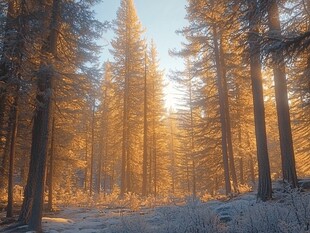 雪地林间晨光