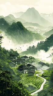 茶园风光插画