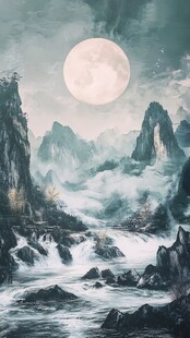 山水装饰画唯美中秋