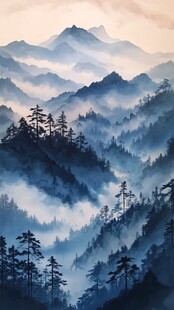 飘渺远山云雾风景画