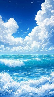 插画蓝天大海