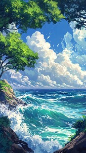 插画海边