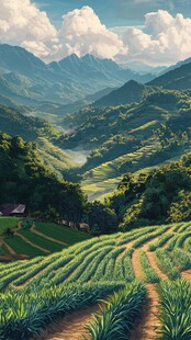 水稻梯田插画