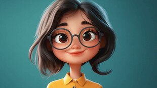插画人物戴眼镜女孩
