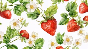 水彩手绘草莓数码印花