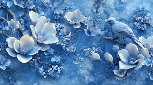 淡蓝色花鸟背景墙